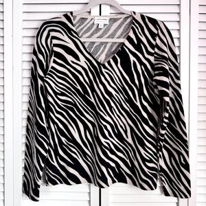 Charter Club 2-Ply Cashmere Zebra Print Pullover Long Sleeve Sweater Size Medium
